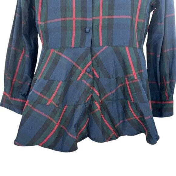 Pomander Place NEW Fraser Navy Plaid Ashlen Long Sleeve Blouse Top Size XL - Picture 6 of 8